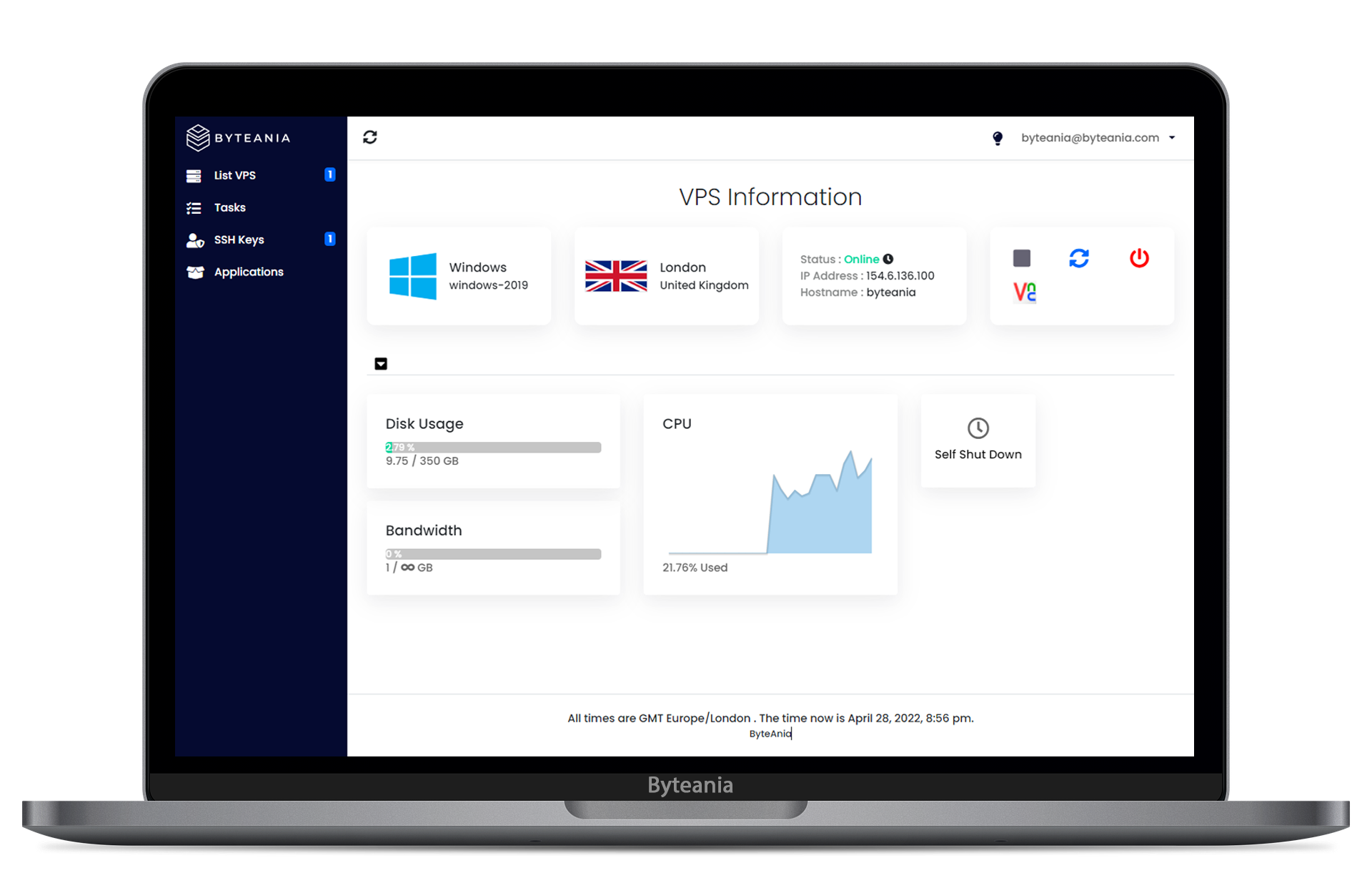 Image showing VPS panel and a speed test